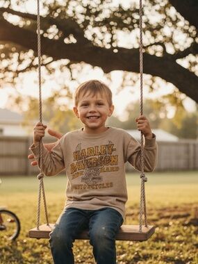 Harley-Davidson Kids Long Sleeve Tee in Tan with Yellow Logo
